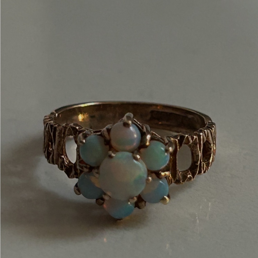 British antique 9k gold opal cluster ring